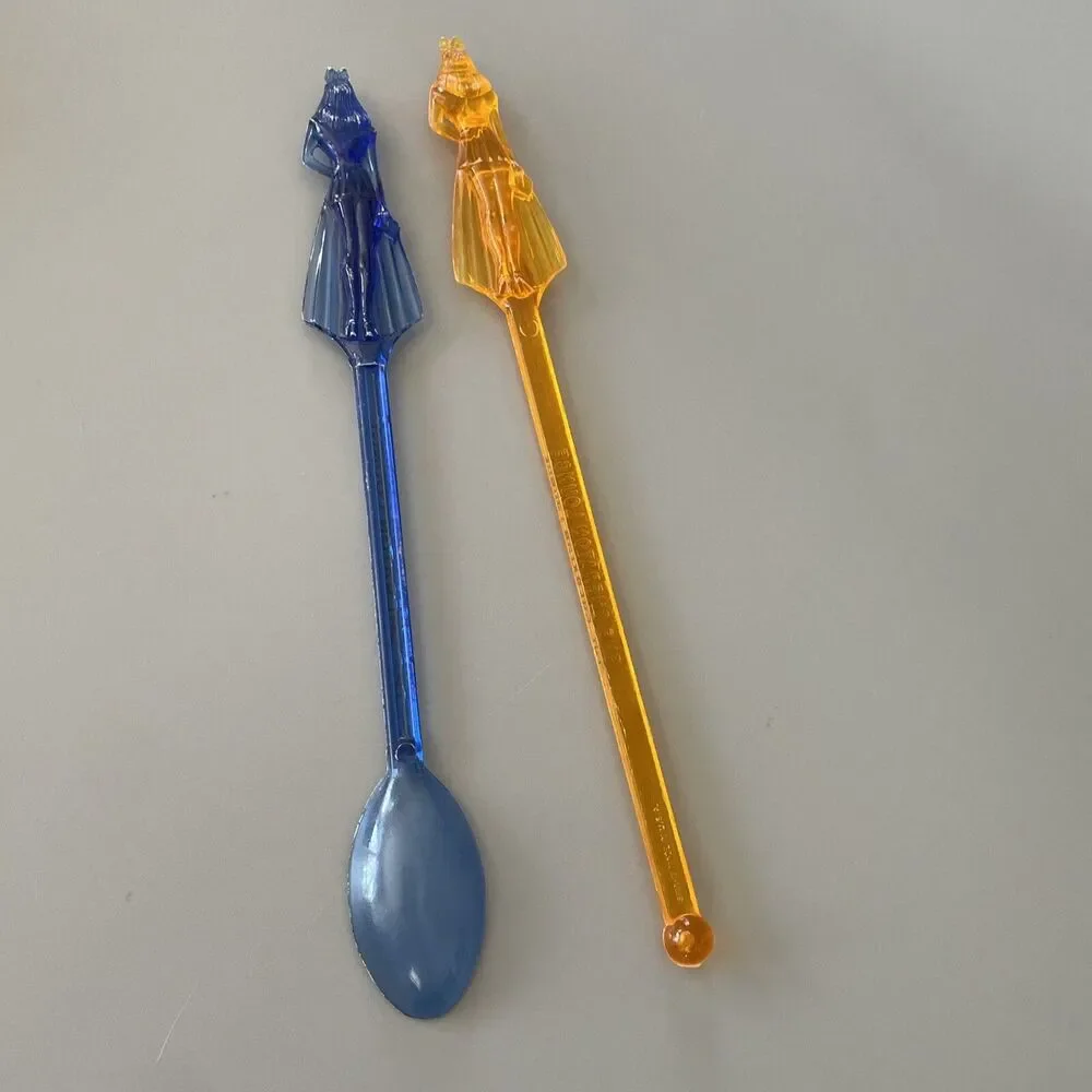 Rare 2 Vintage Figural Lady Ritz SHERATON LOUNGE Swizzle Stir Stick & Spoon
